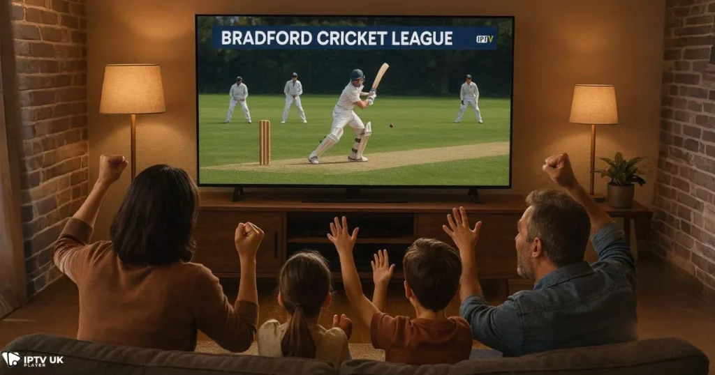 Fans enjoying live Bradford cricket streaming on IPTV at home.