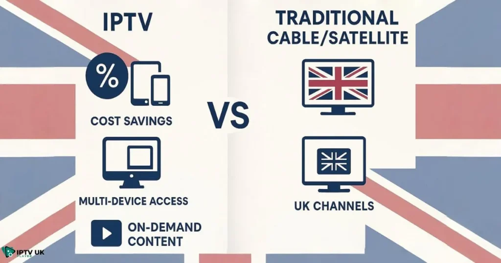 Visual comparison highlighting the benefits of iptv providers uk over traditional cable TV services.