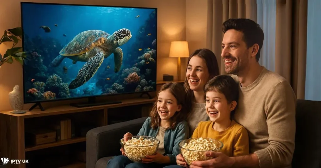 Family enjoying the best one iptv package with high-quality streaming at home.