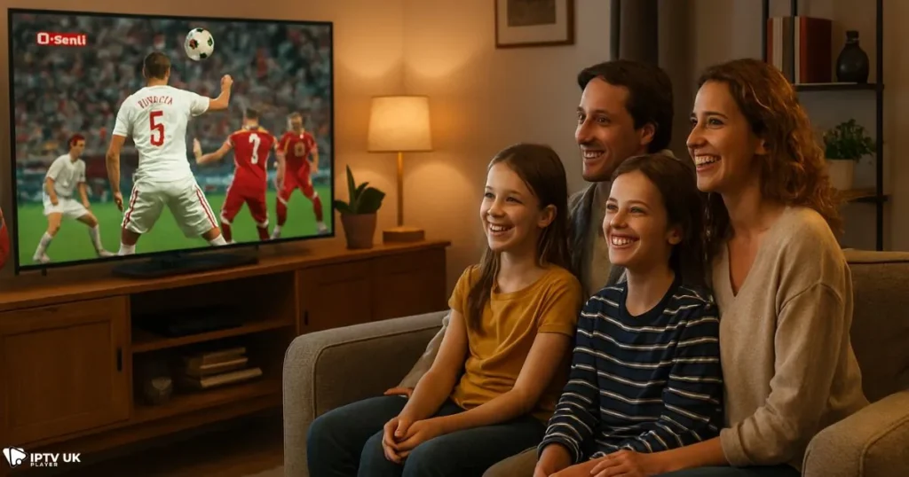 Family enjoying Polish sports via Poland IPTV in the UK