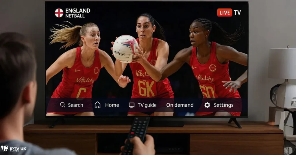 England Netball TV app streaming on IPTV in UK home setup