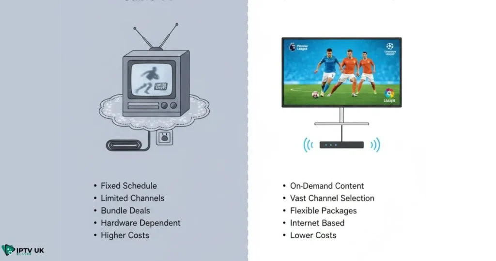 Comparison between IPTV and cable TV for watching live soccer IPTV.