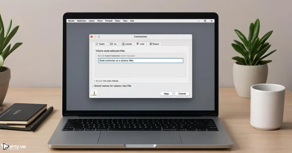 Screenshot mockup of VLC Media Player showing m3u url setup for IPTV streaming