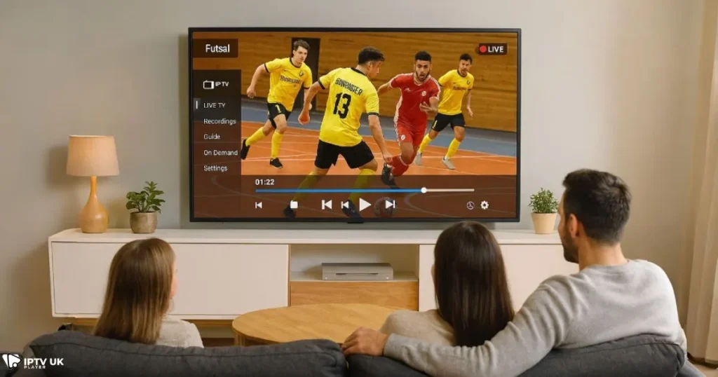 Watching Manchester futsal on UK futsal IPTV app in high definition