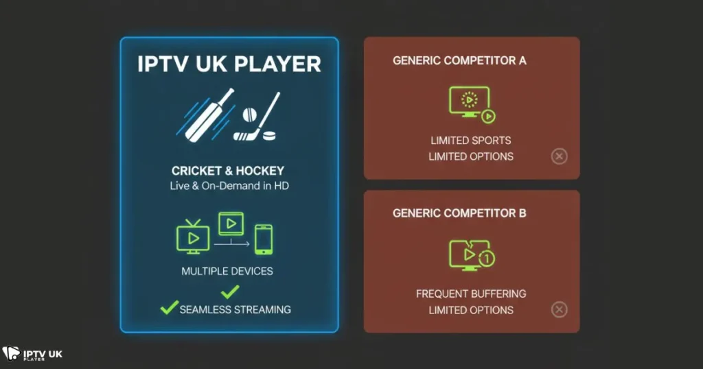 IPTV sports UK comparison for cricket hockey streaming with IPTV UK Player
