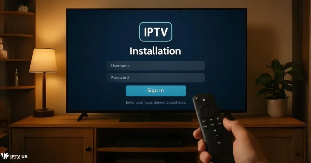 Best IPTV app for Firestick setup on Smart TV with IPTV streaming apps login screen.
