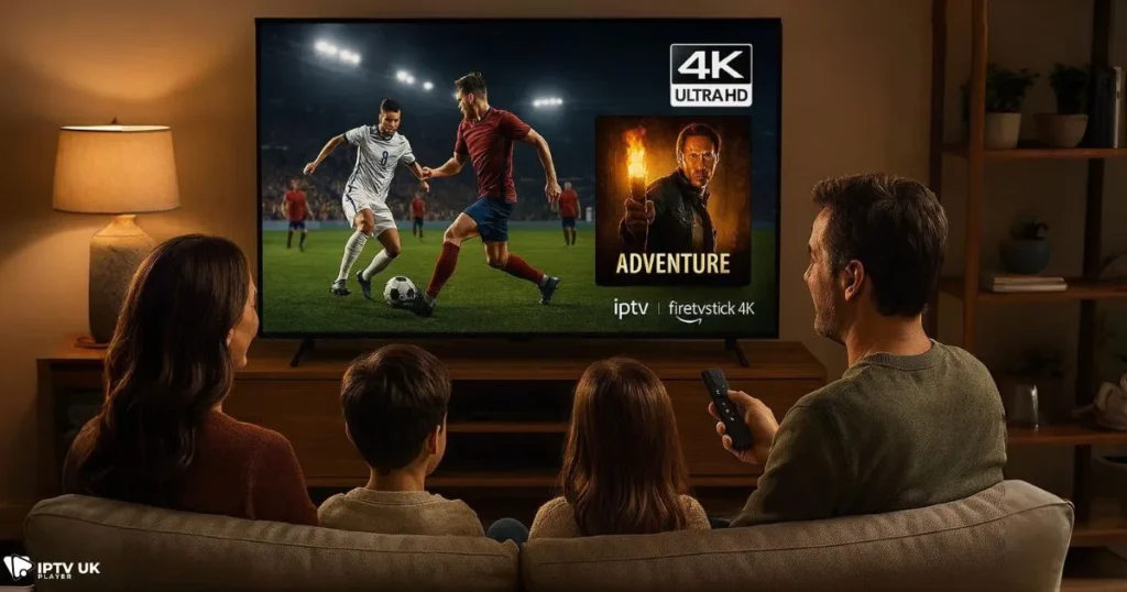 IPTV Firestick 4K quality delivering smooth streaming on a smart TV for family viewing.