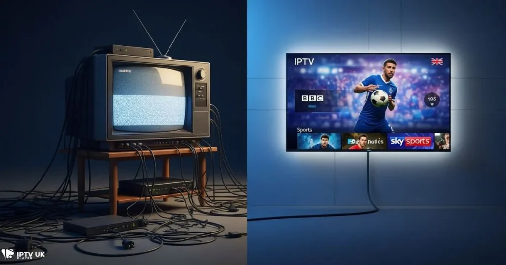 Comparison showing how your IPTV delivers better quality and flexibility than traditional TV in the UK.