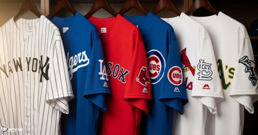 Collection of colorful MLB baseball jerseys representing team pride.