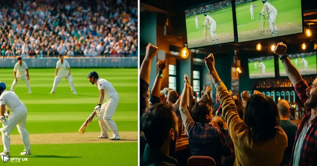 Live cricket streaming setup showing UK cricket teams broadcast via IPTV.