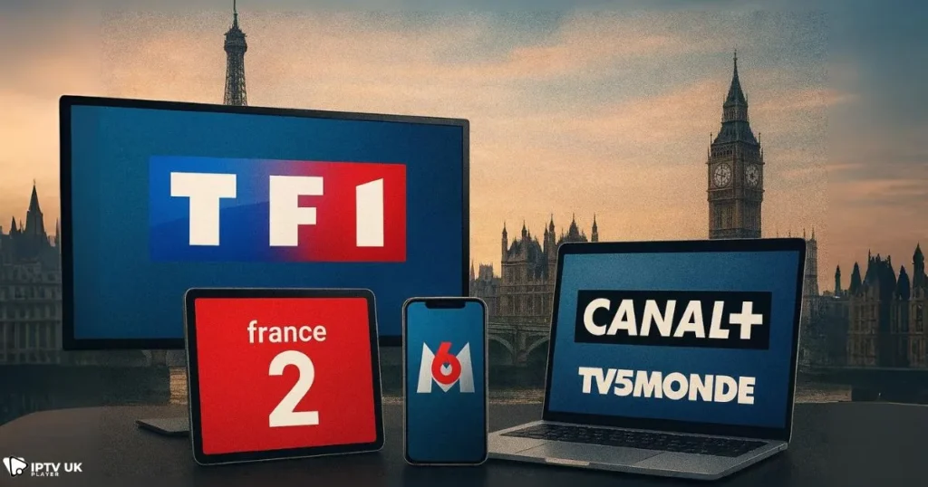 French stream channels displayed across multiple devices in the UK.