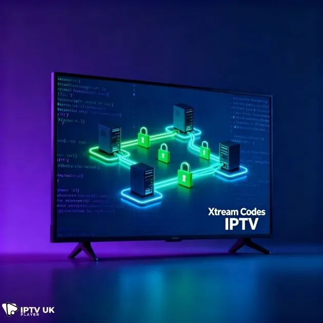 Secure data connections and encrypted network representing xtream codes iptv technology.