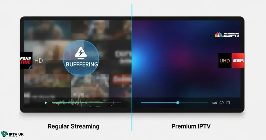 Comparison showing how a premium IPTV connection outperforms standard services, highlighting fast IPTV service.