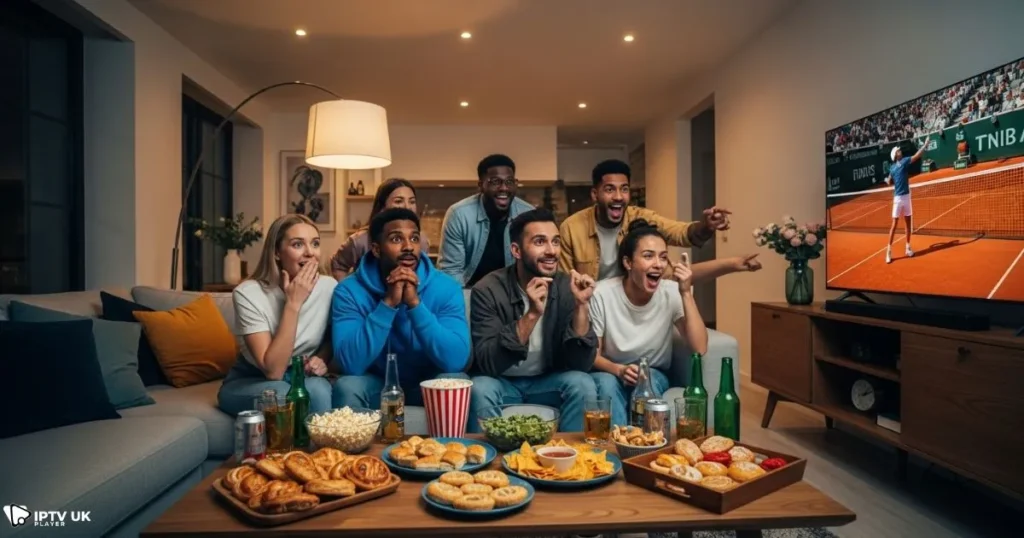 Friends streaming tennis live online using IPTV sports UK service.