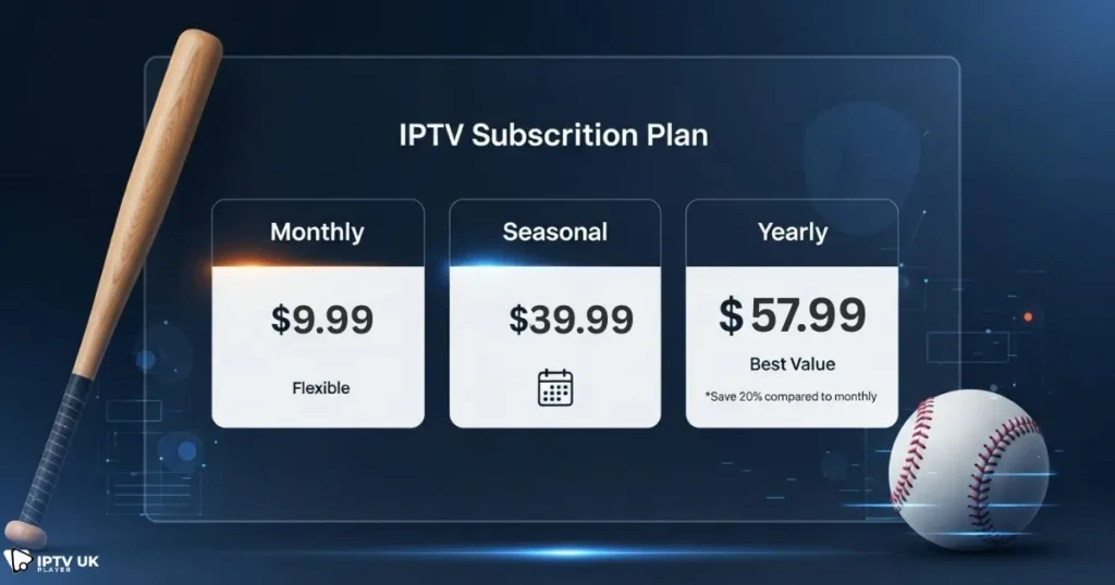 Sports IPTV subscription plans for watching baseball online in the UK.