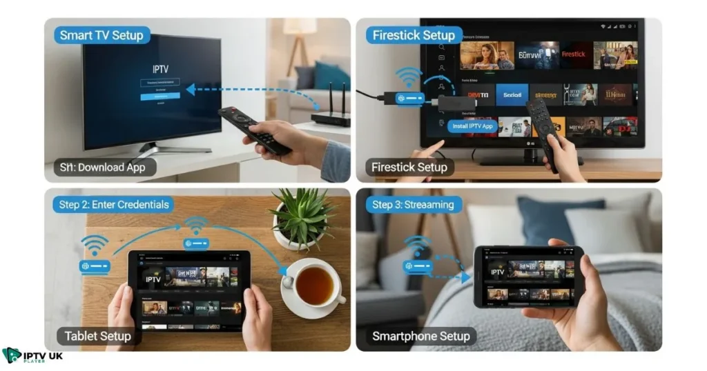 Guide showing setup of multi-device IPTV in the UK for seamless streaming