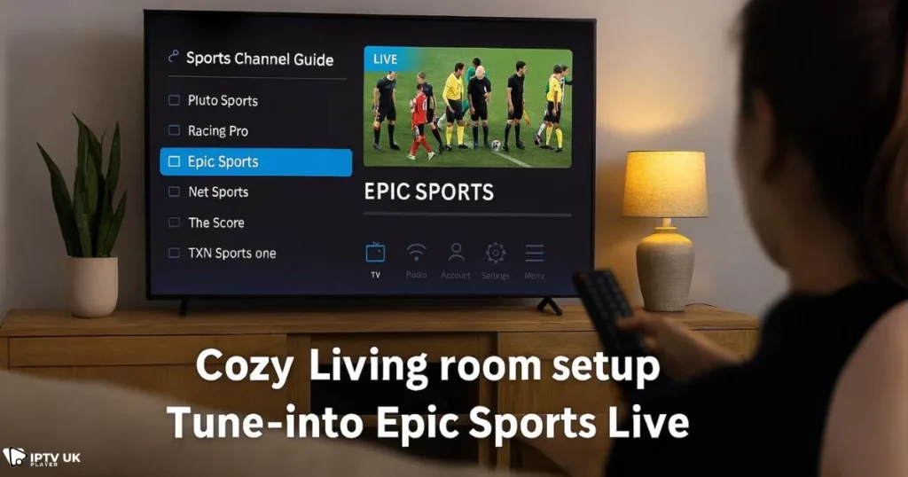 Fan using IPTV to watch Epic Sports live on a Smart TV.