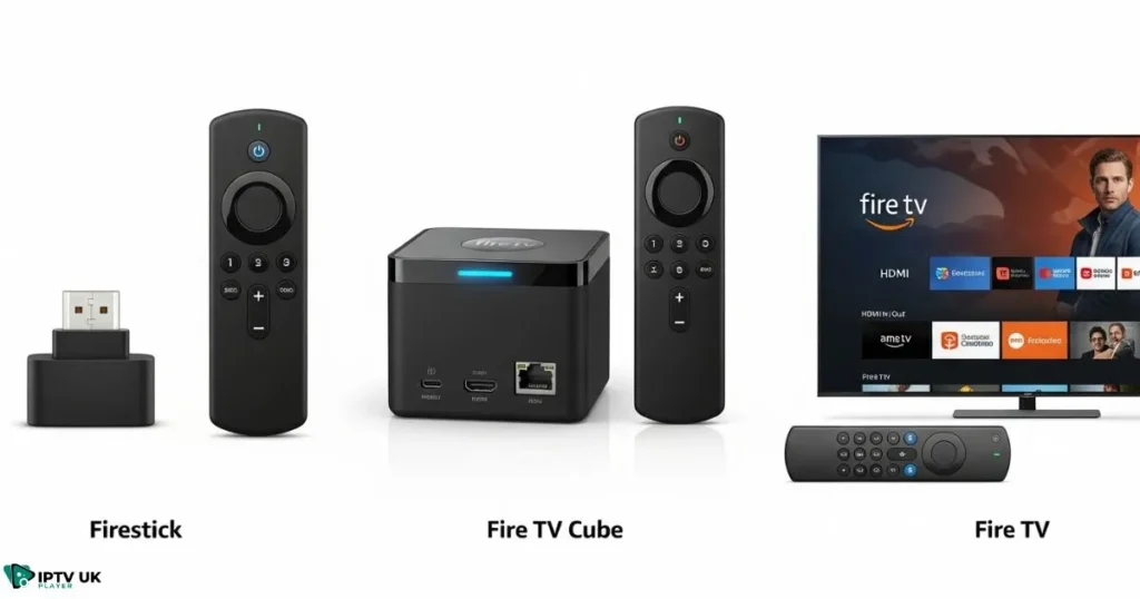 Comparison of Firestick, Fire TV, and Fire Cube for watching iptv fire tv content
