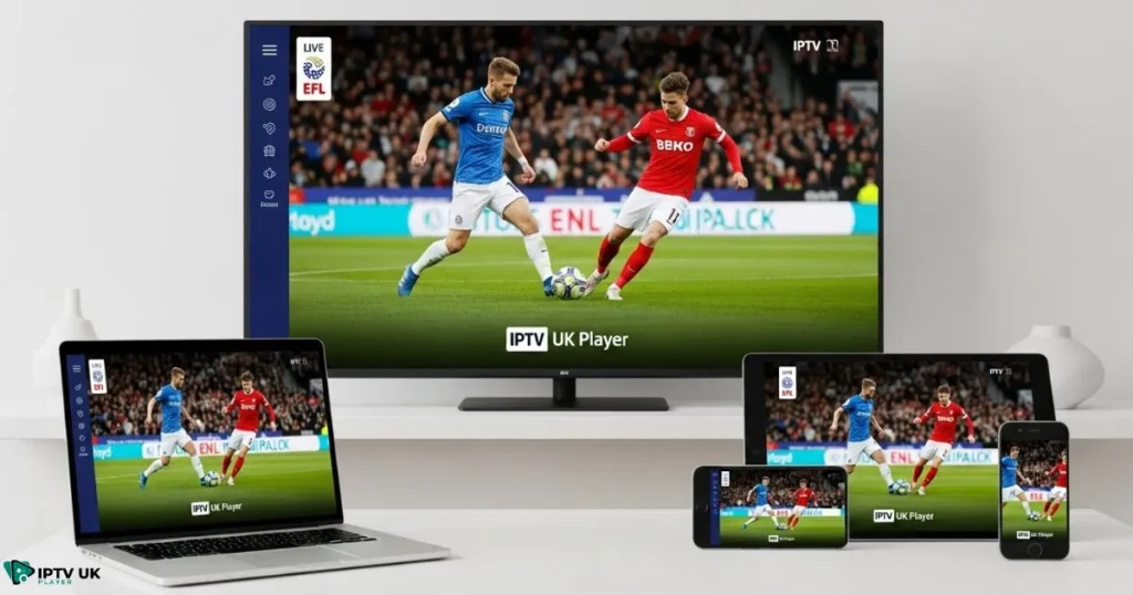 Watch EFL footballs live online with IPTV UK Player on smart devices in the UK.