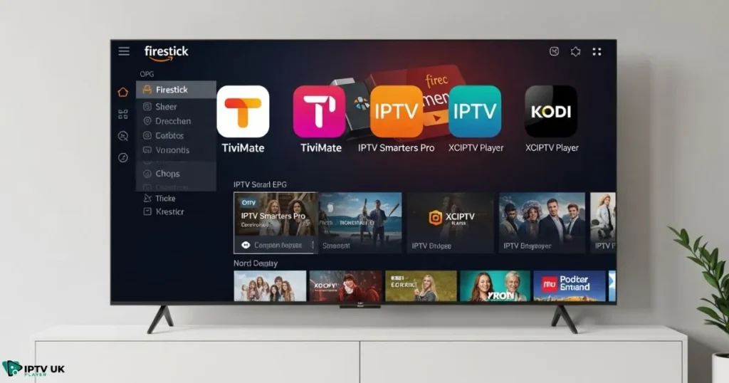 4K IPTV for Firestick interface with popular IPTV apps in the UK