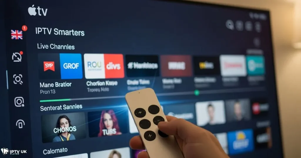 IPTV Smarters Apple TV interface showing smooth channel navigation