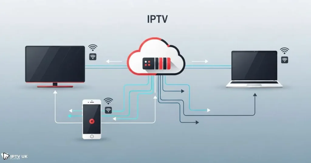 Visual explanation of how albkanale iptv setup works through internet-based streaming
