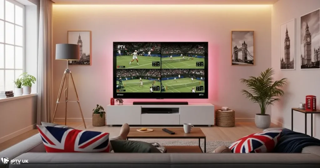 A viewer using UK tennis IPTV to follow tennis online from home.