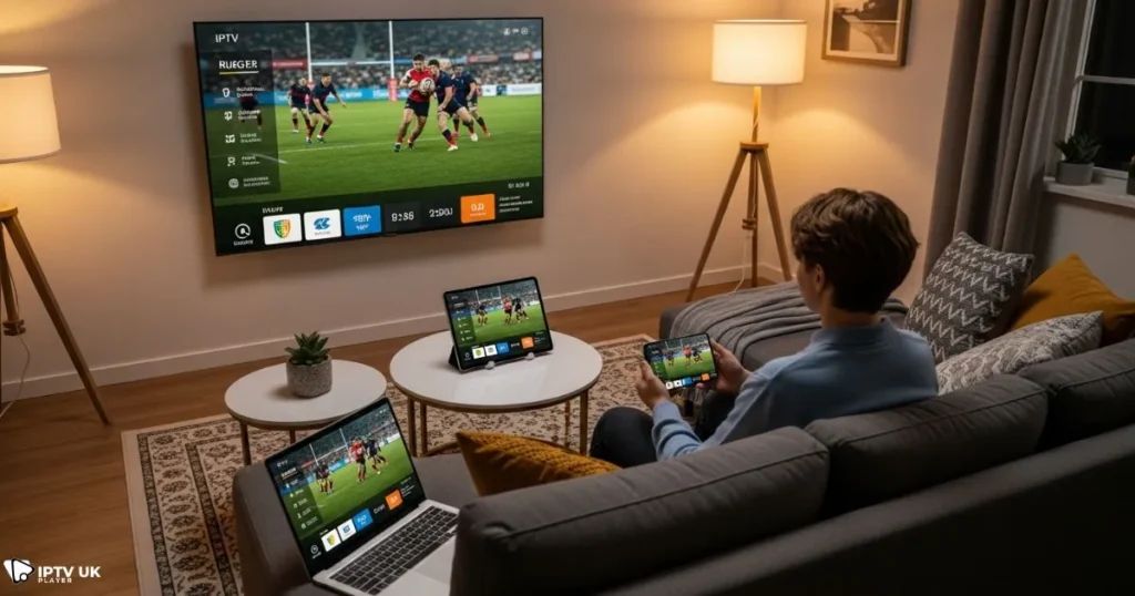 Watching rugby live stream on multiple devices in the UK using IPTV for rugby.